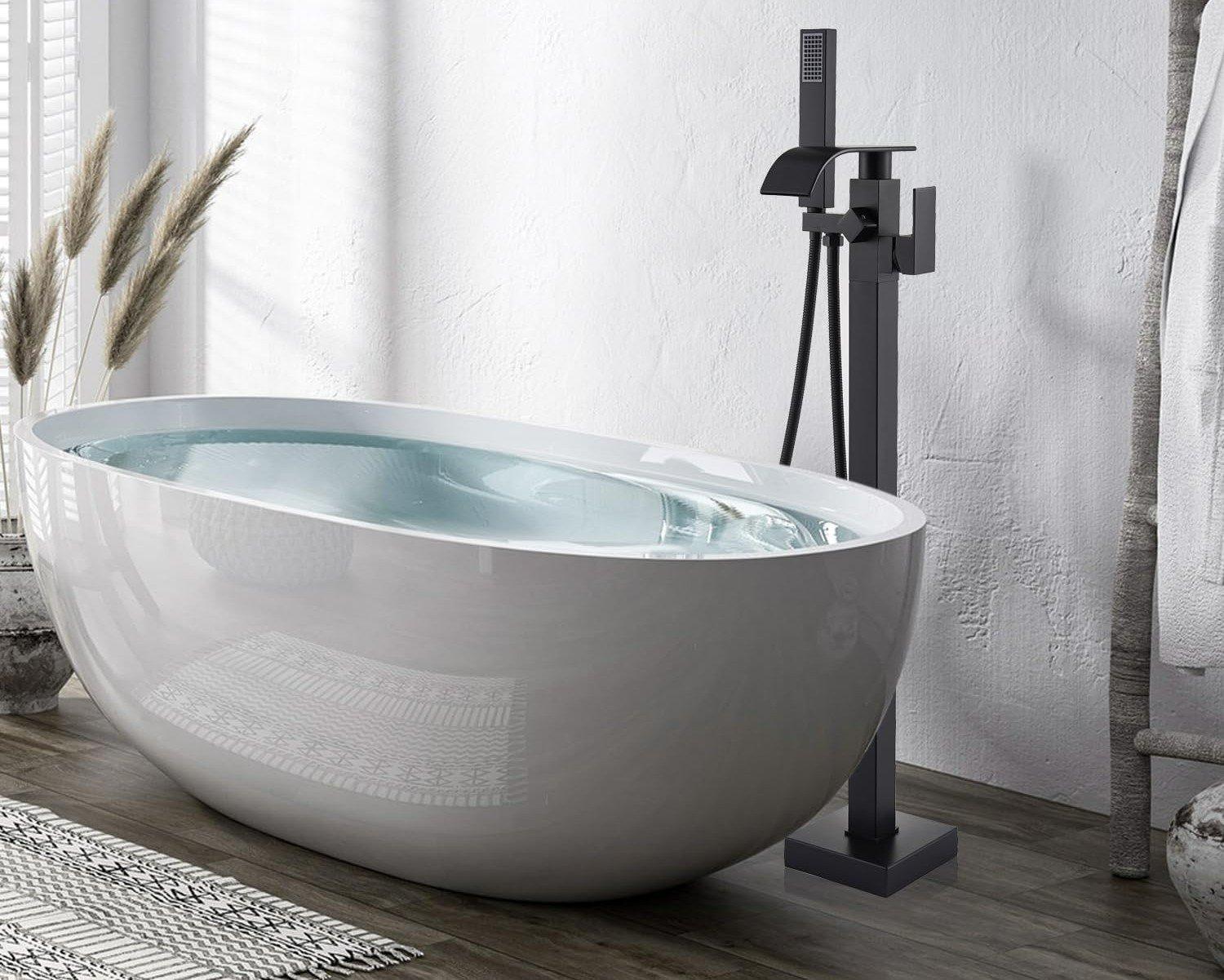 Freestanding Brass Floor-Mounted Tub Filler Faucet