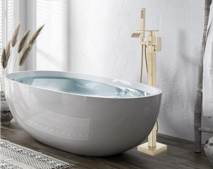 Freestanding Brass Floor-Mounted Tub Filler Faucet