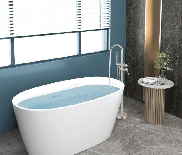 Freestanding Matte Black Floor-Mounted Tub Filler Faucet with Gooseneck